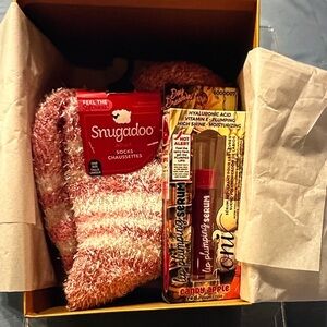 Valentine 💝 bundle Pink and White Cozy Socks,headband, lip plumber